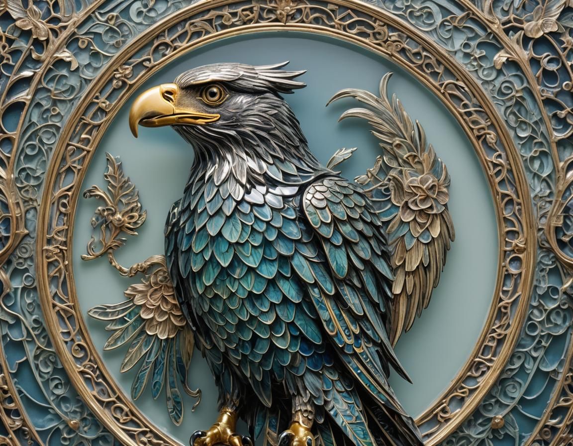 Enameled Glass Eagle Macro Photograph