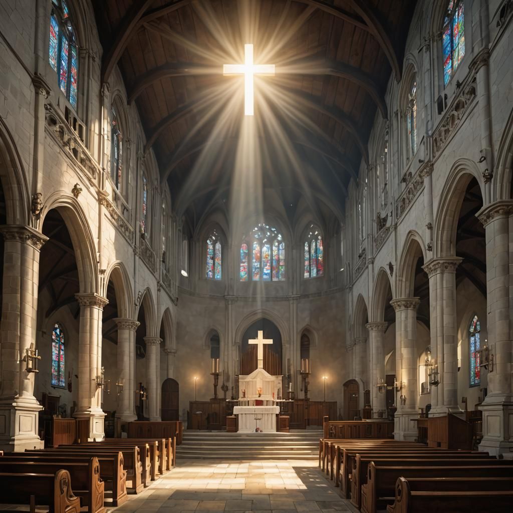 Church with Cross in Realistic Religious Background