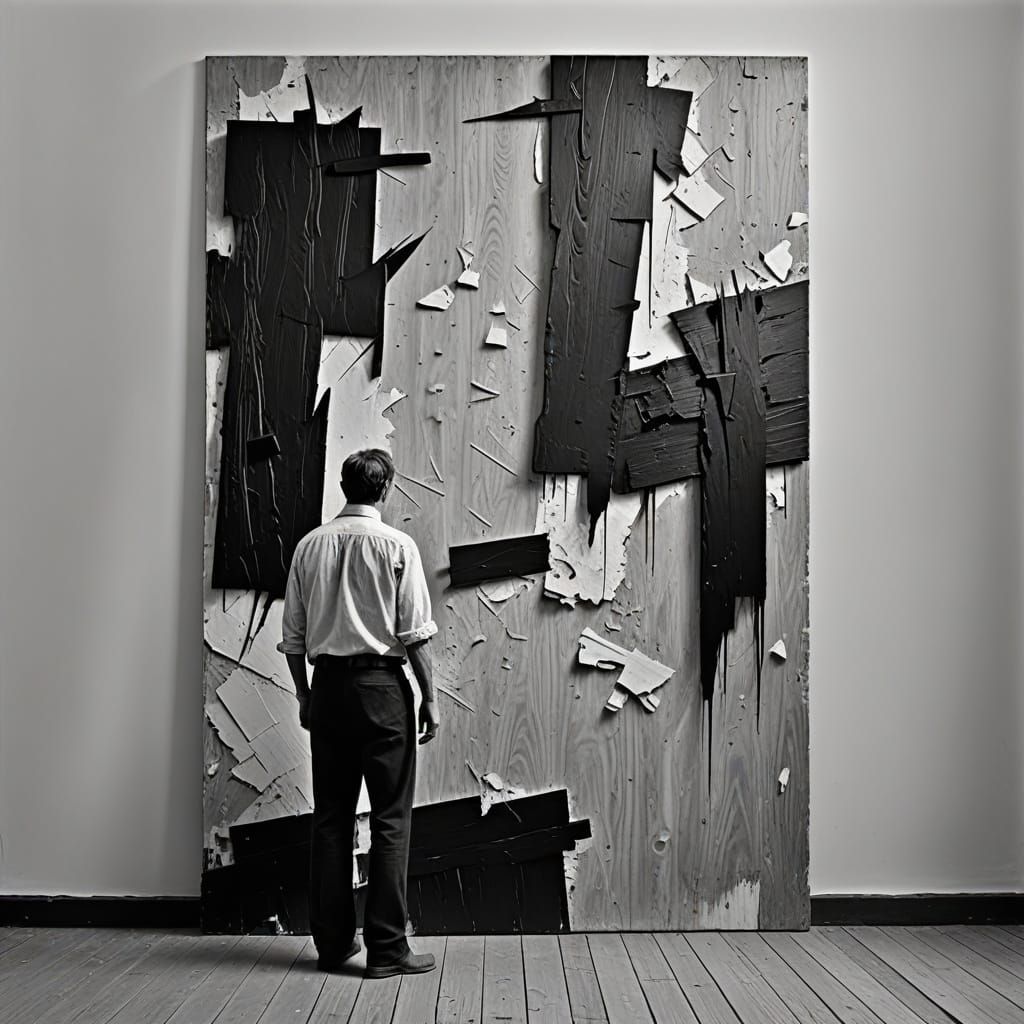 Dramatic Oil Painting Studio in High-Contrast Black and Whit...