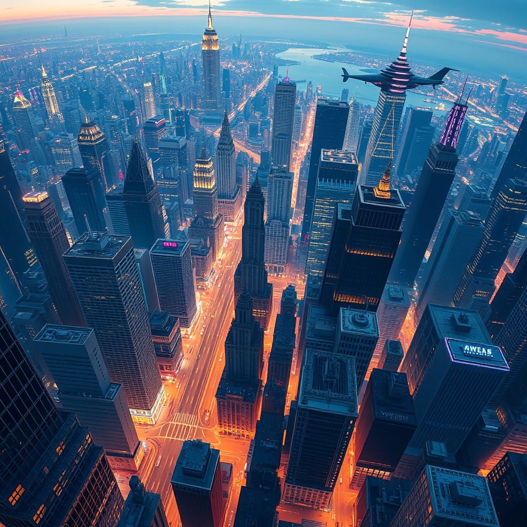 Futuristic New York City Aerial View