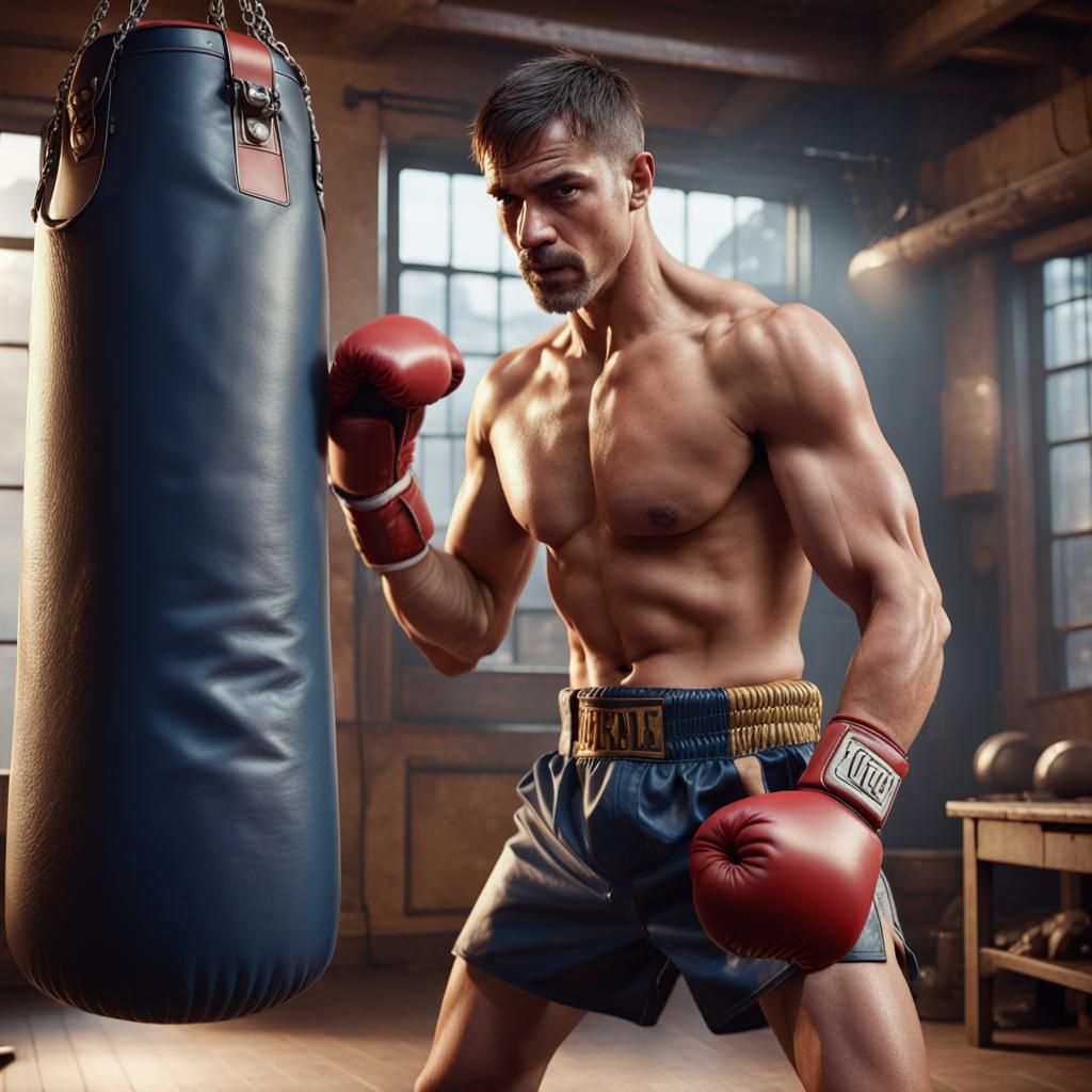 Shirtless Boxer Training: Fantasy Concept Art