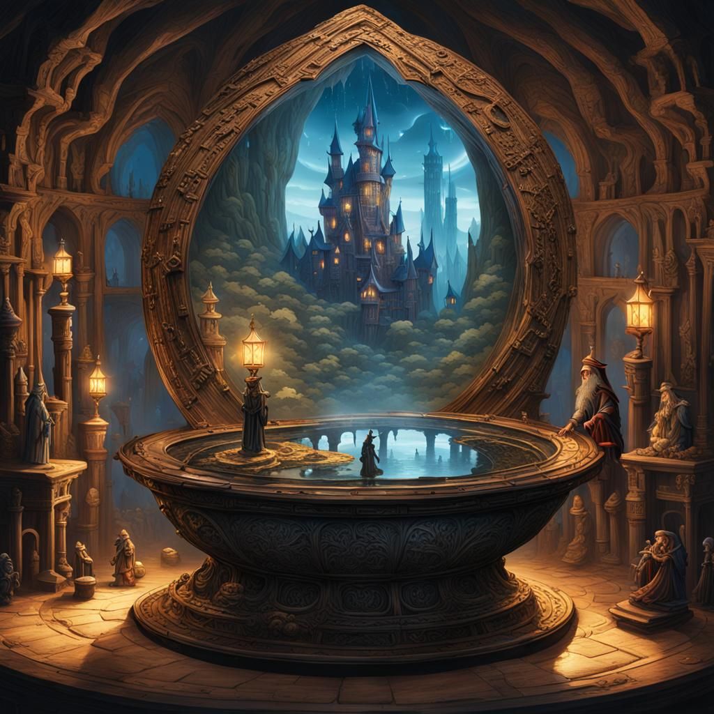 Water Mirror in Wizard's Tower, Detailed Matte Painting