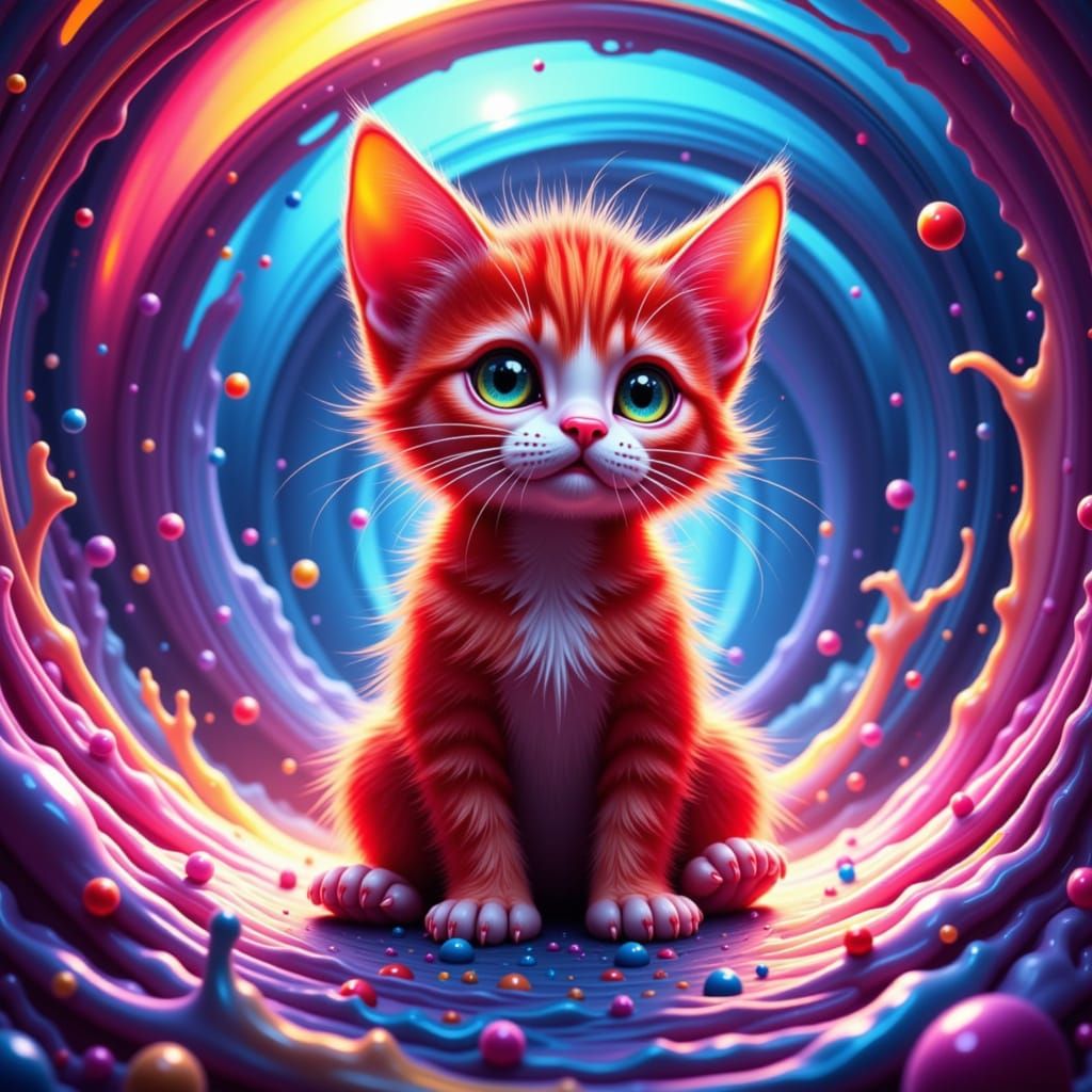 Strawberry-Kitten Hybrid in Splash Art Style