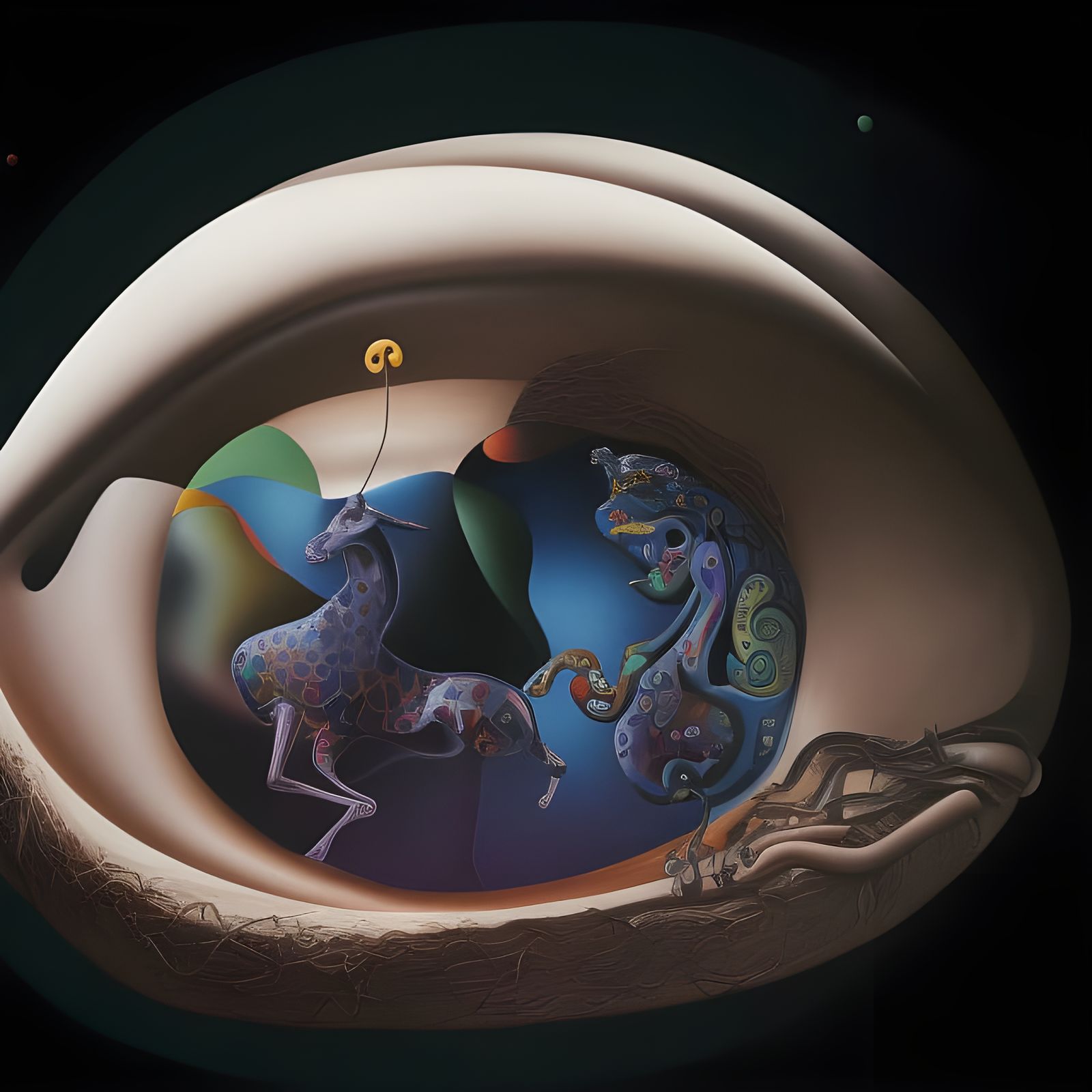 Surreal Giraffe Sailing a Rabbit, Dark Colors