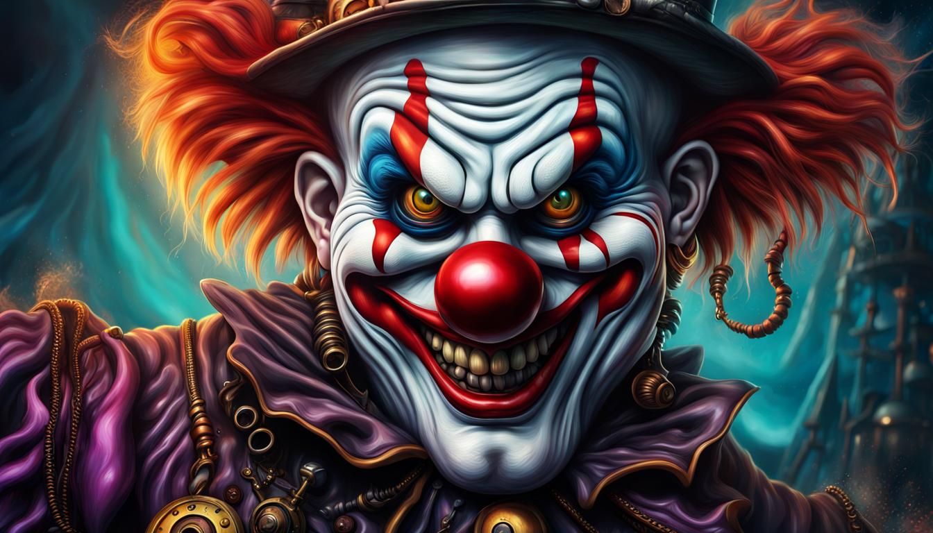 Steampunk Evil Clown in Airbrush Style