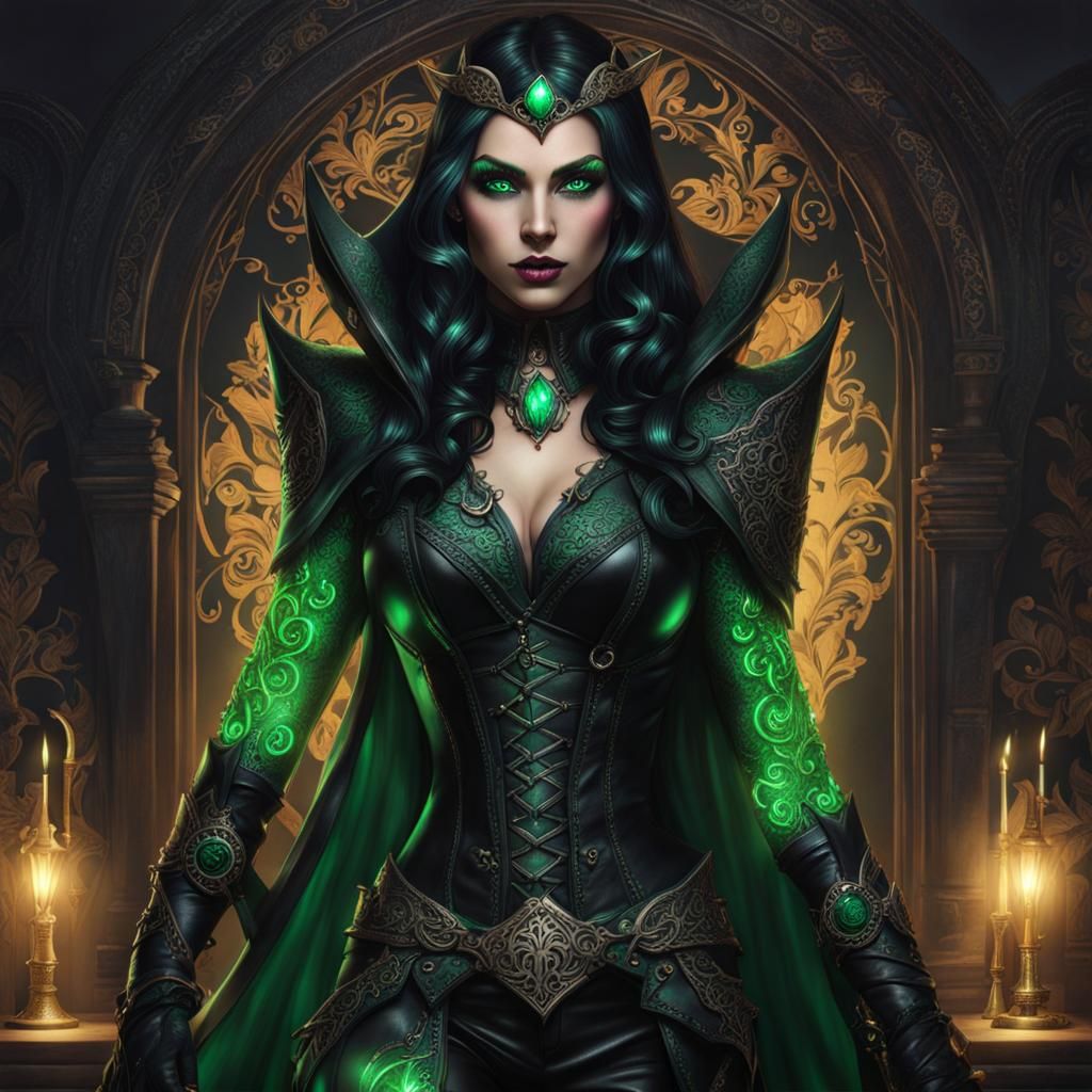 Elf Dark Witch with Green Tattoos
