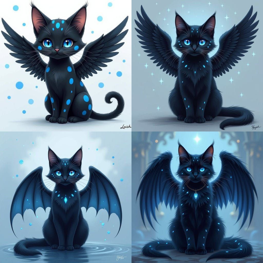 Slime Black Angelic Cat with Blue Spots