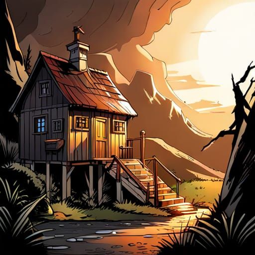 Detailed Wizard's Hillside Hut Concept Art