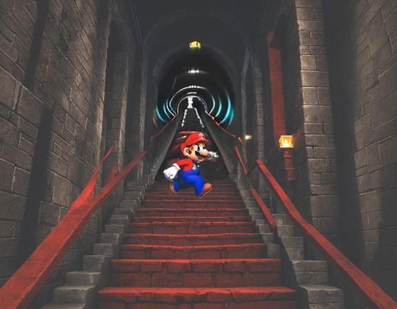 Mario running up the never ending staircase (Nintendo 64)