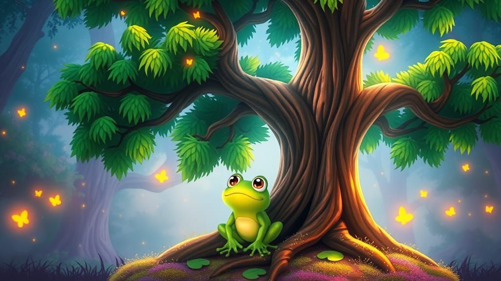 Whimsical Evergreen Wonderland in Vibrant Colors