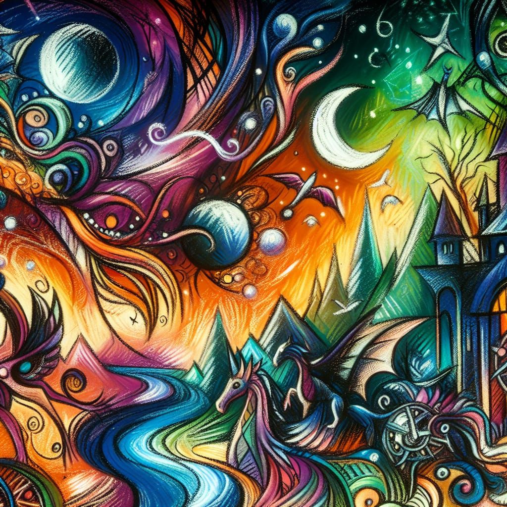 Fantasy Crayon Drawing with Bold Colors in 8K