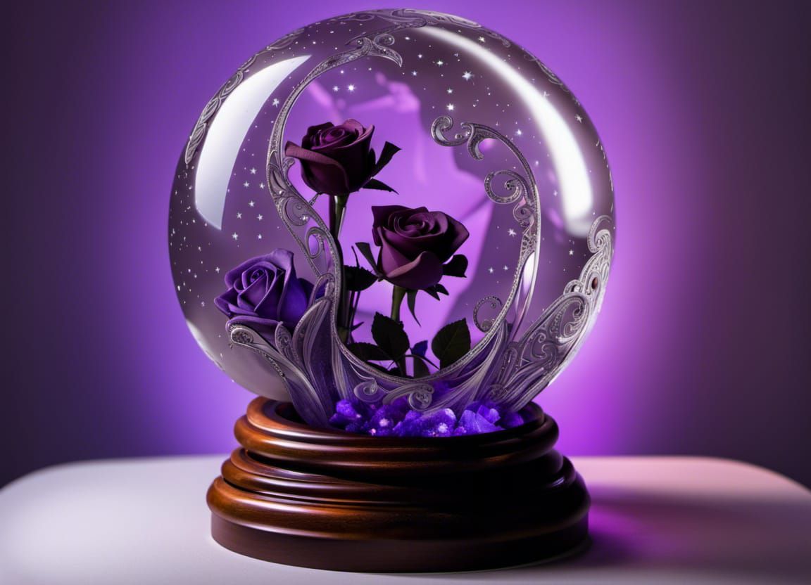 Crystal Globe: Purple Roses in Fantasy Garden