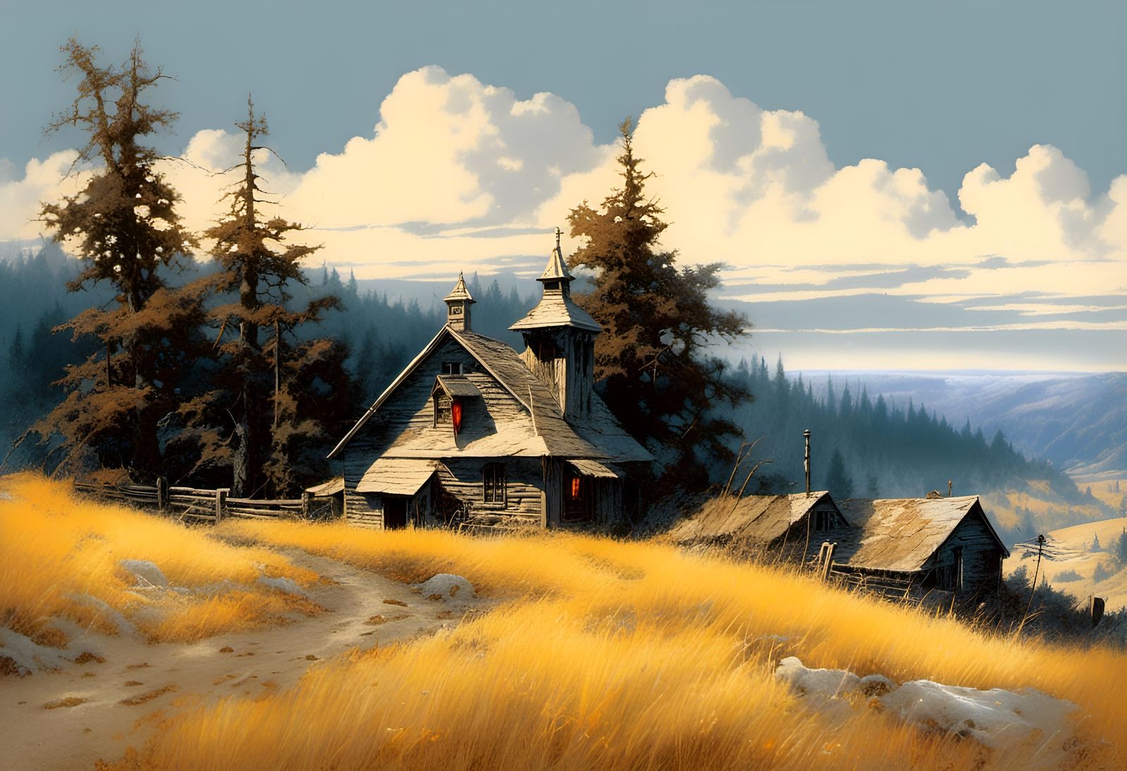 Macabre Homestead: A Retro Folk Art Watercolor