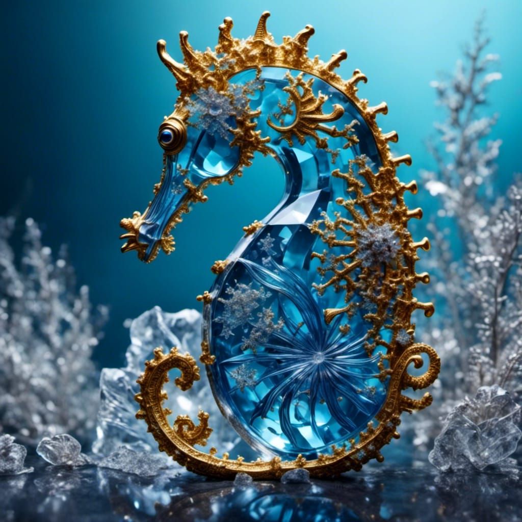 Crystal Blue Seahorse in Hyperrealistic 3D