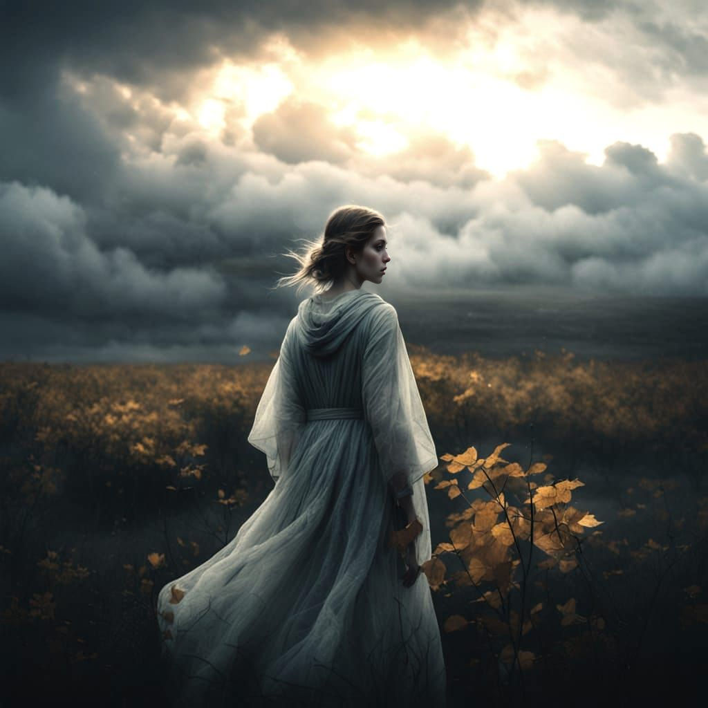 Ethereal Lost Soul in Desolate Misty Landscape