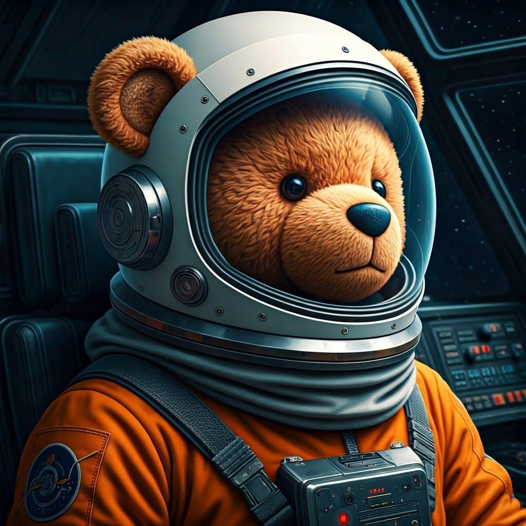 Teddy Bear Astronaut in Starship Cockpit