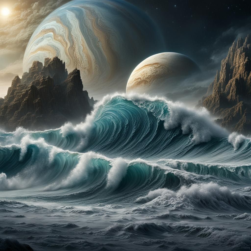 Giant Waves on Europa: Epic Digital Matte Painting