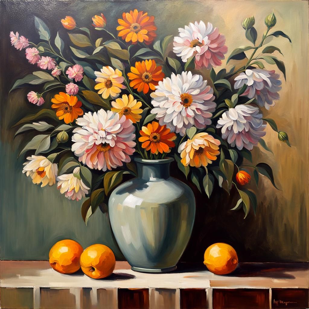 Floral Still Life as Impasto Oil Painting