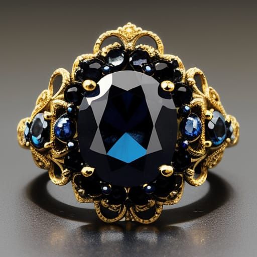 Luxurious Black Gold Ring with Warm Blue Gemstone