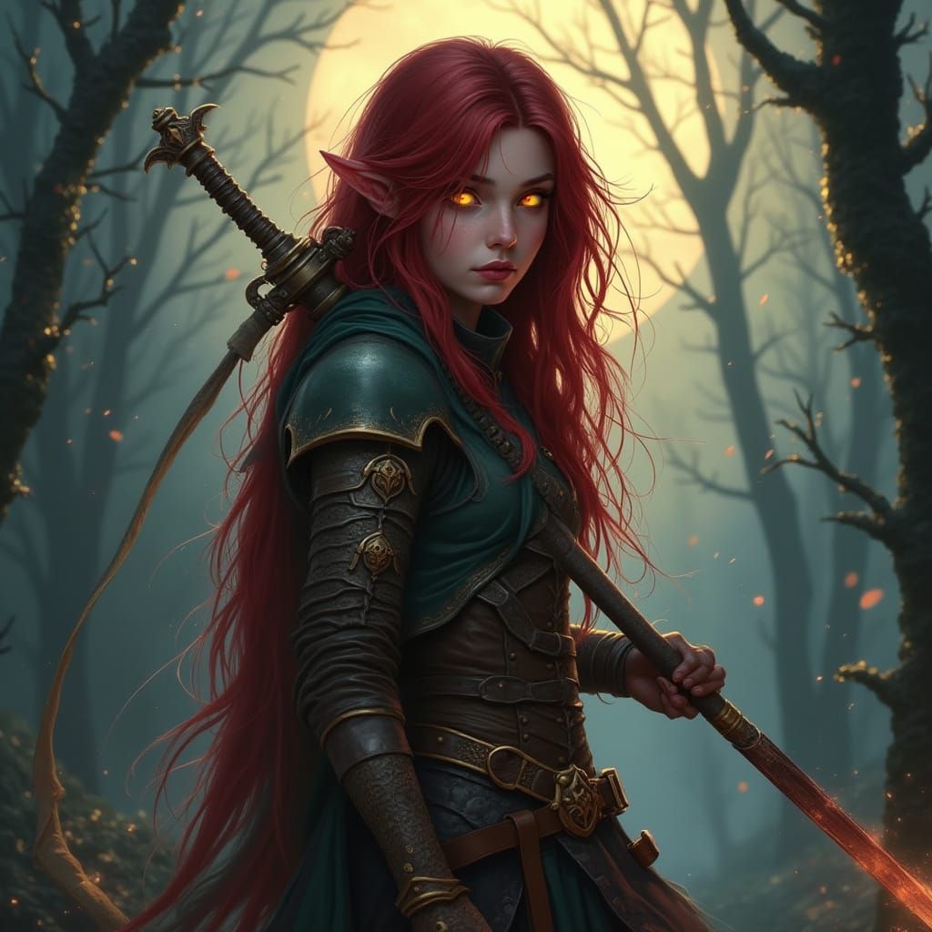 Ethereal Red Tiefling Rogue in Moonlit Mystique