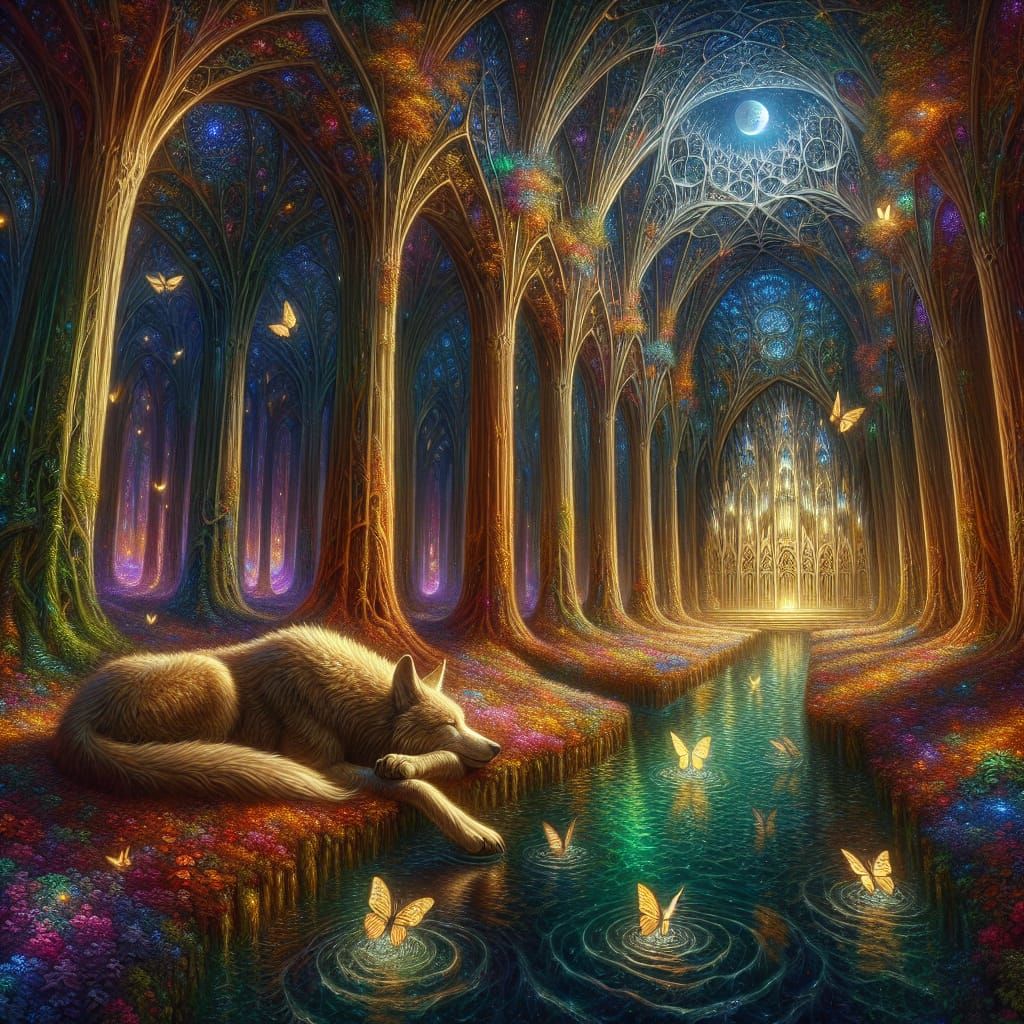 Surreal Cathedral Forest in Dreamlike Setting, Rendered in I...
