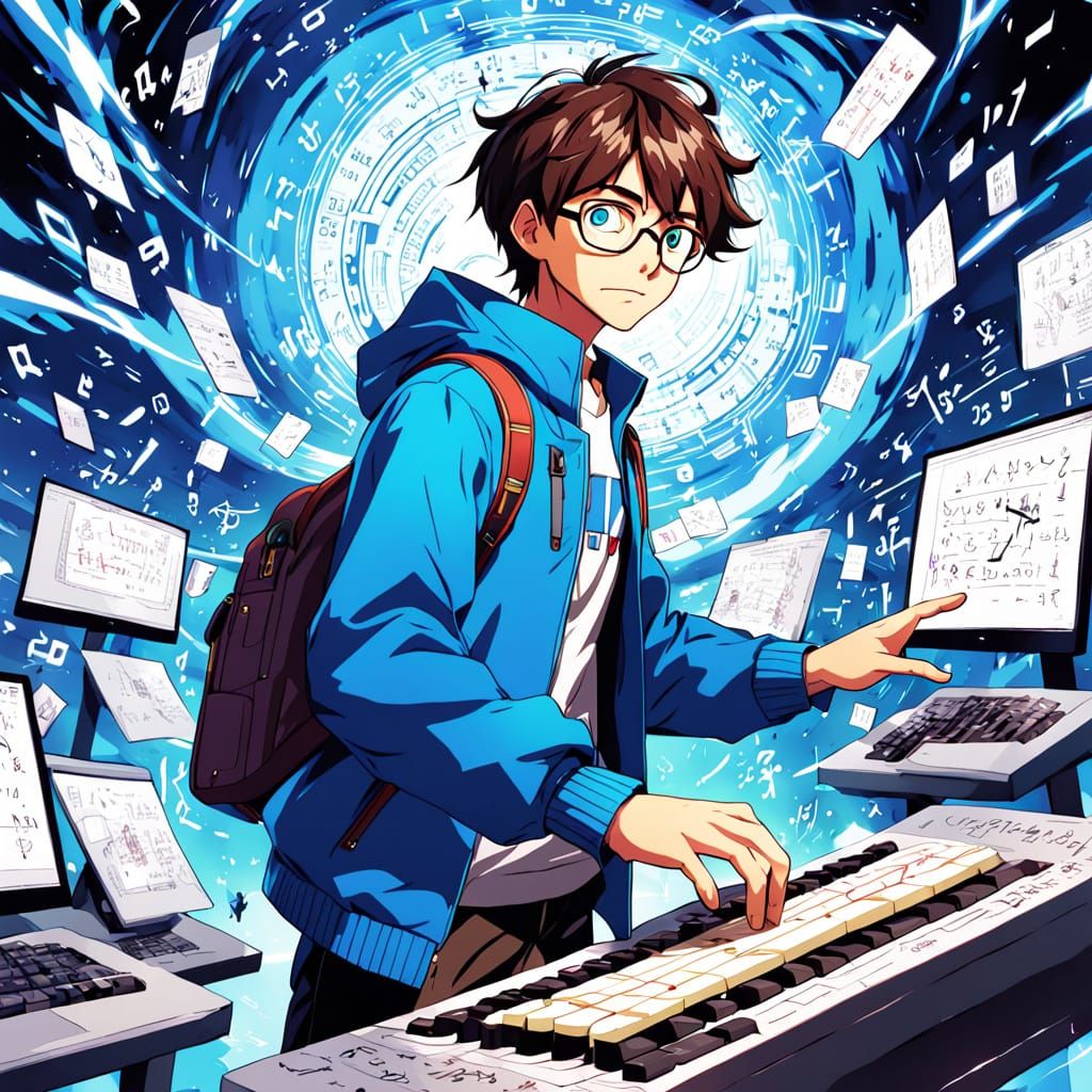 Mathematical Genius in Vibrant Blue Jacket