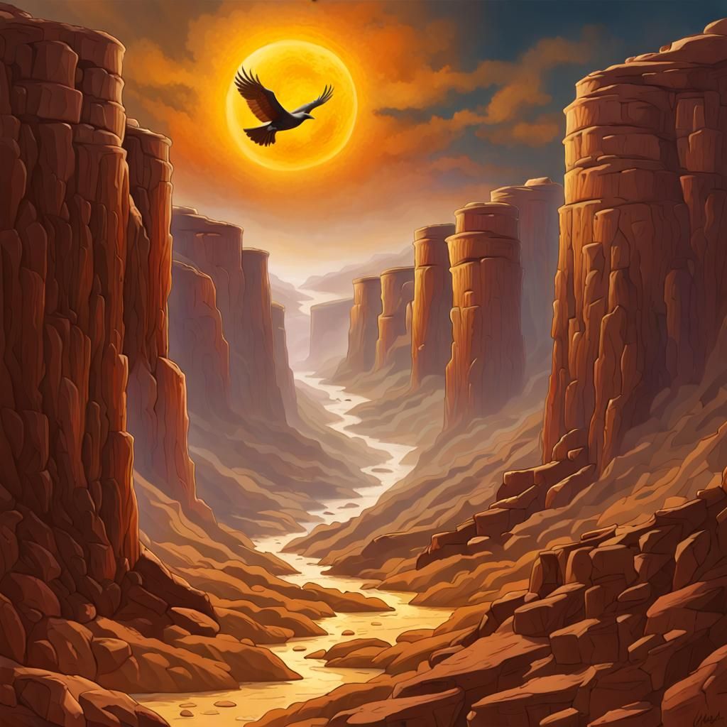 Surreal Canyon Landscape with Golden Light