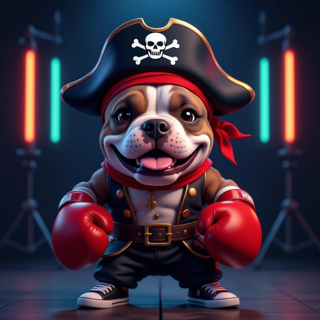Adorable Humanoid Pitbull Pirate in Boxing Gear