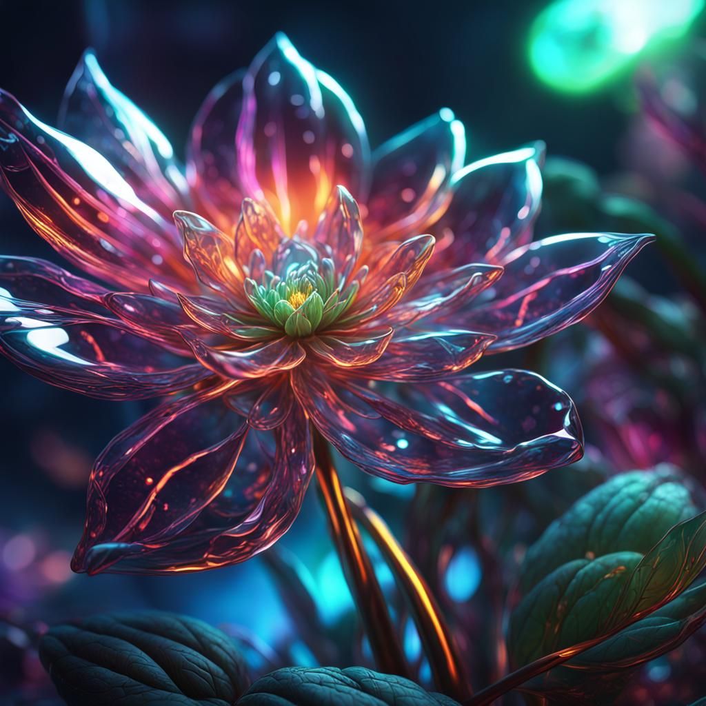 Glass Blossom Plant in Neon Fantasy Style