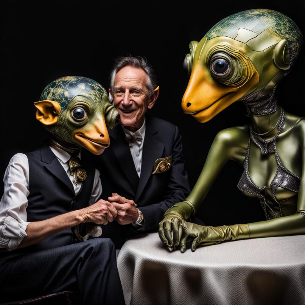 Surreal Alien Restaurant Celebration in Gritty Photorealism