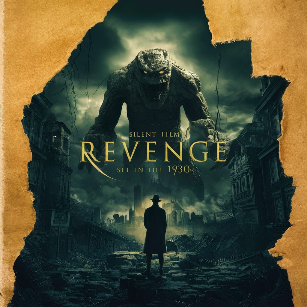 Menacing Stone Monster in Vintage Movie Poster