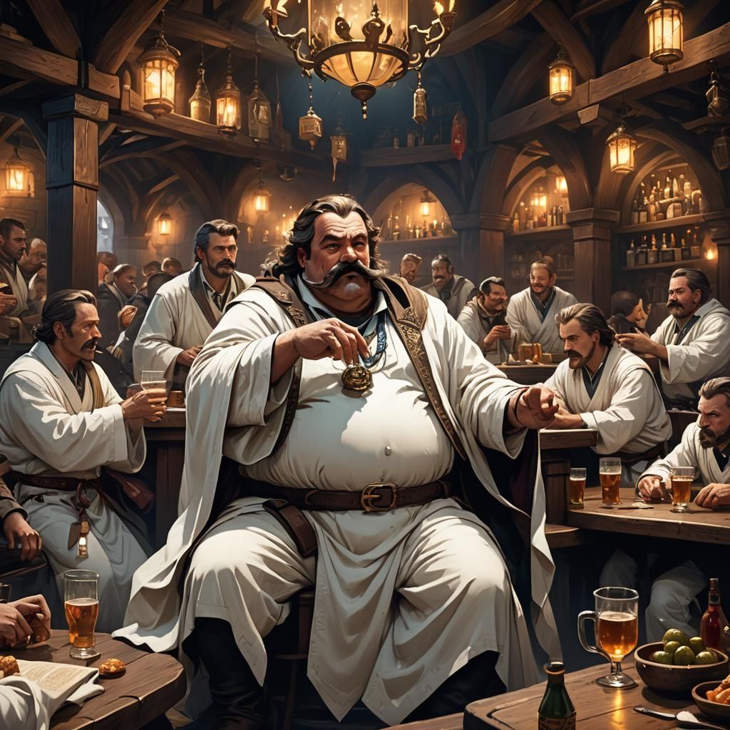 Mustached Man in Tavern: Dark Fantasy Concept Art
