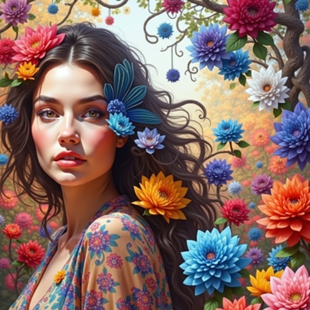 Woman in Whimsical Setting in Pop Surrealism Style