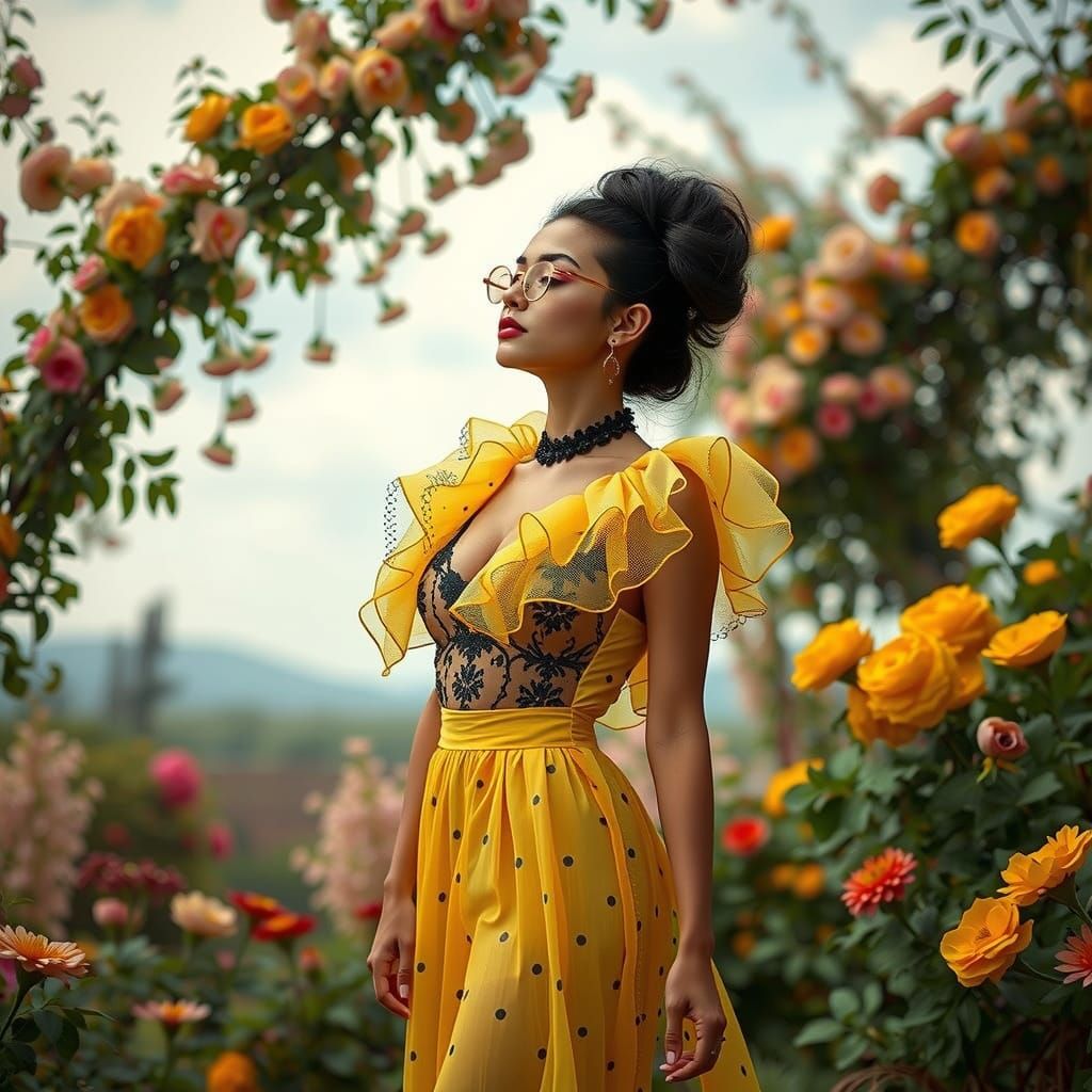 Haute Couture Model in Luxurious Garden Setting