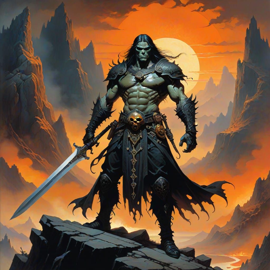 Epic Heroic Fantasy Art in Cyberpunk Gothic Style