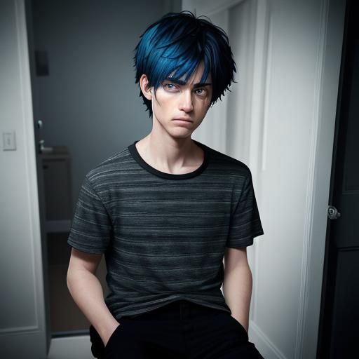 Boy Crying by Bedroom Door: Hyperrealistic Image