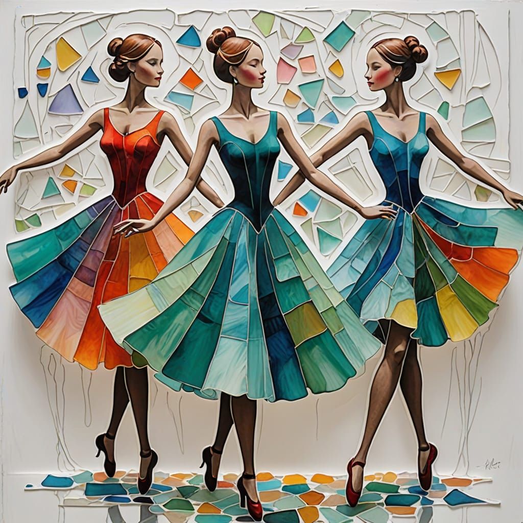 Ballroom Dancers in Sea Glass Mixed Media Art