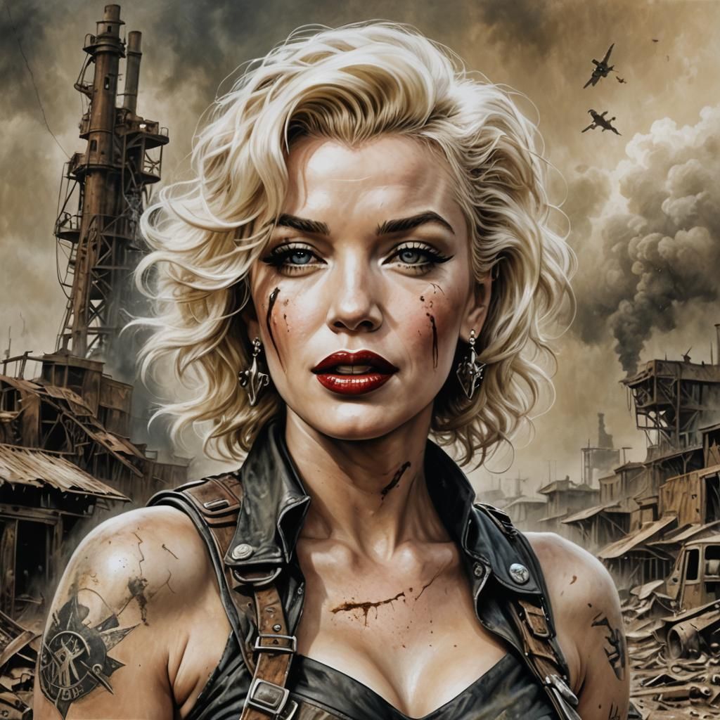 Marilyn Monroe as Post-Apocalyptic Raider in Acrylic