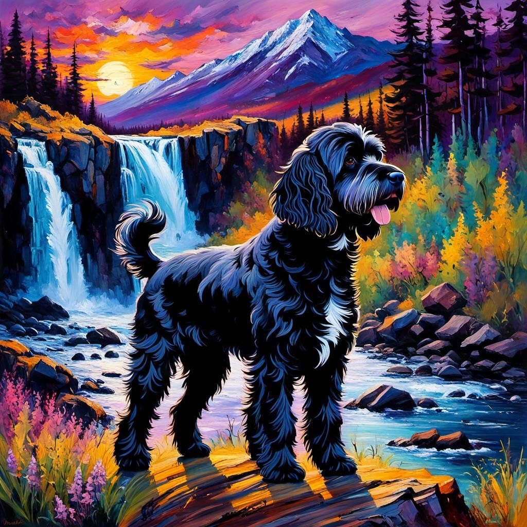 Portuguese Water Dog in Tachisme Forest