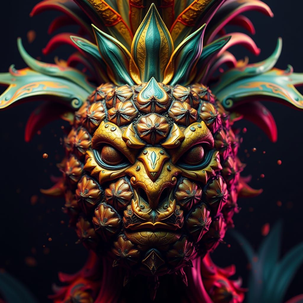 Surreal Pineapple Portrait in Vibrant Fantasy Style