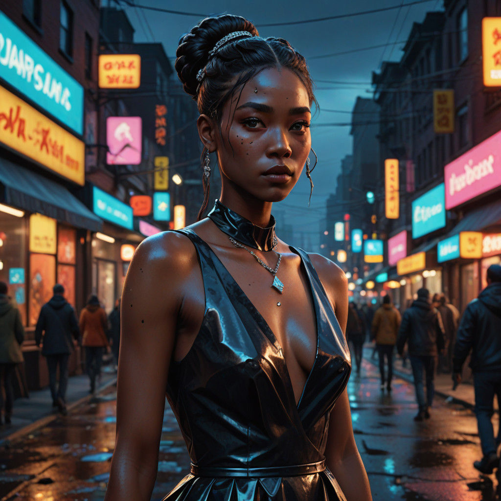 Luxurious Black-Asian Goddess in Stunning Diamond Coat Illum...