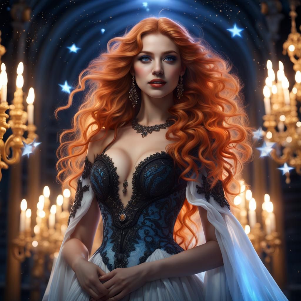 Elegant Woman with Orange Hair in Baroque Style