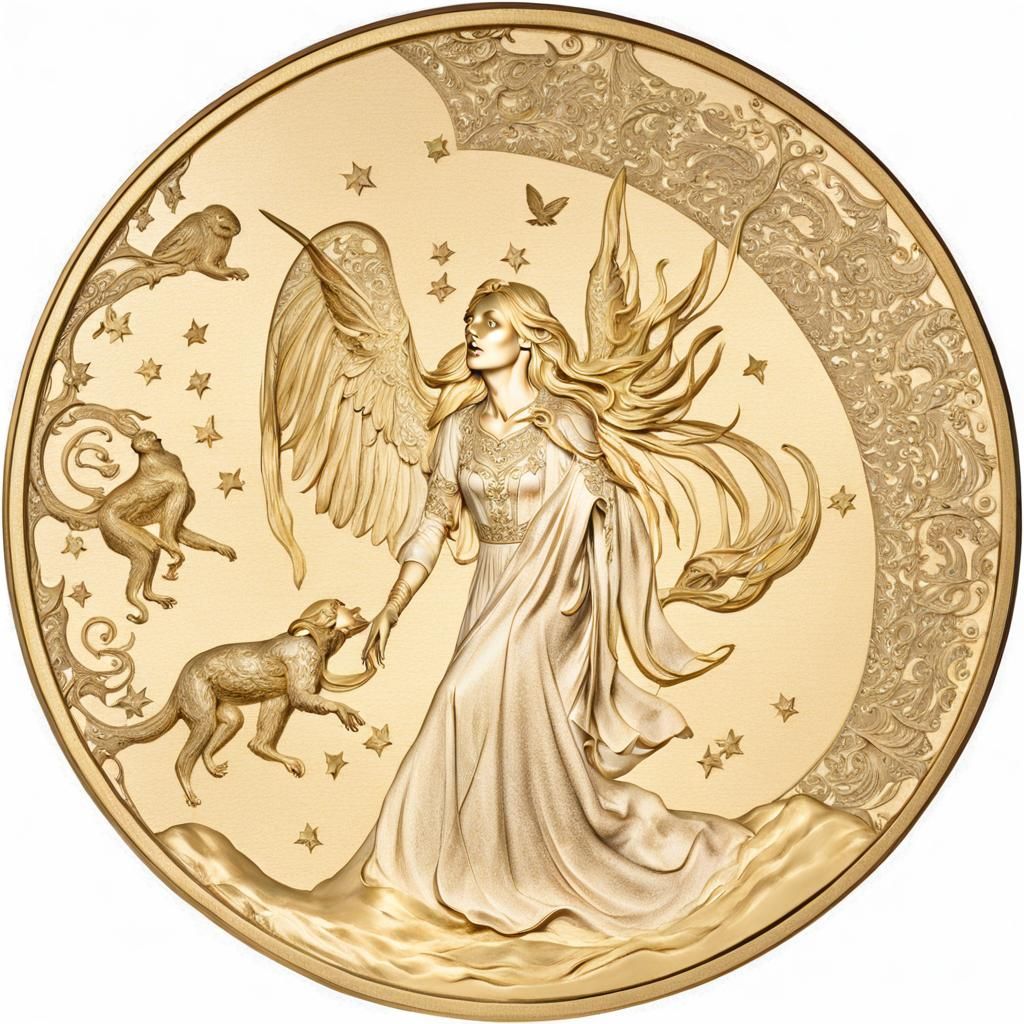 Ethereal Woman Sings to the Moon, Surrounded by Flying Monke...