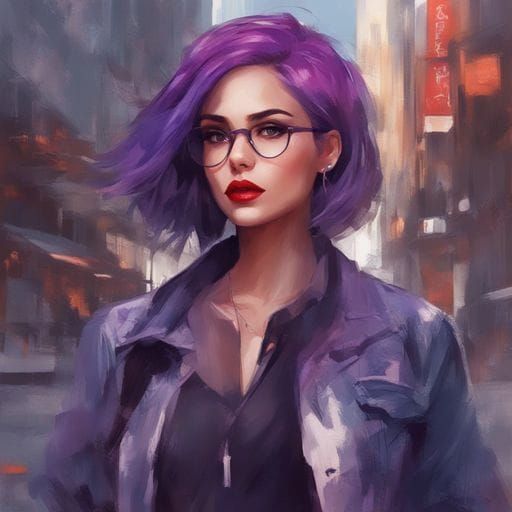 Stunning Purple-Haired Student on City Street