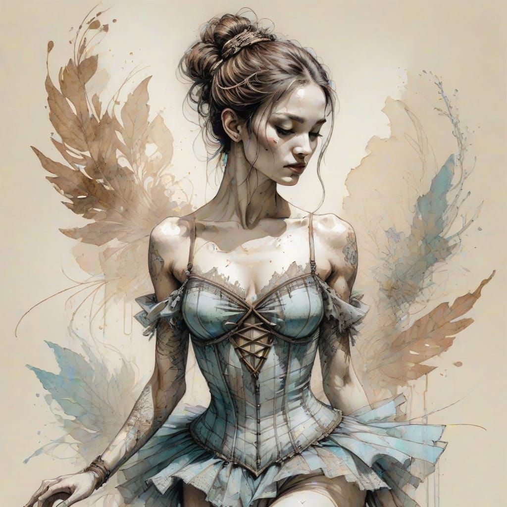 Sensual Ballerina in Intricate Ink Drawing Style