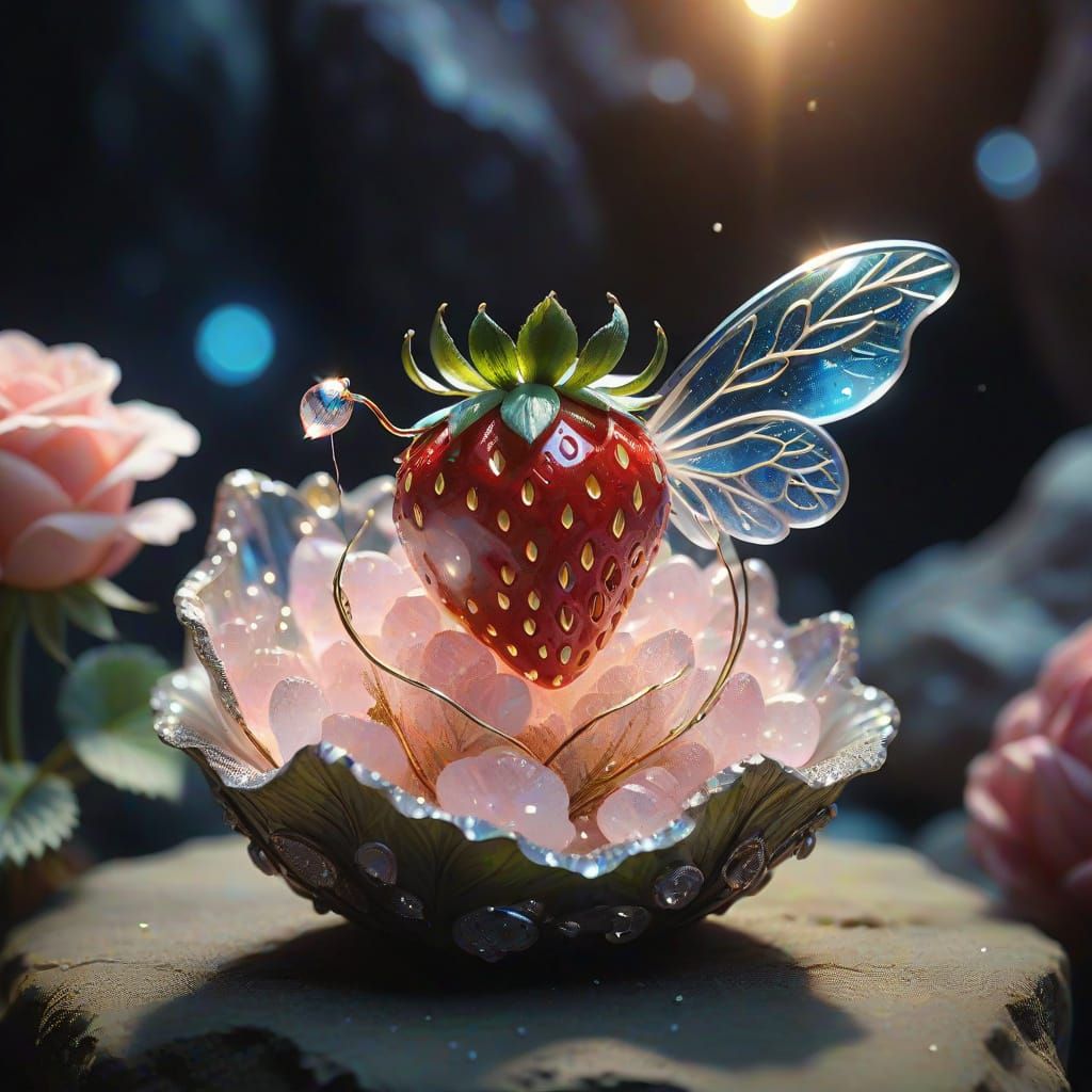 Enchanted Strawberry Amidst Rose Quartz Geode
