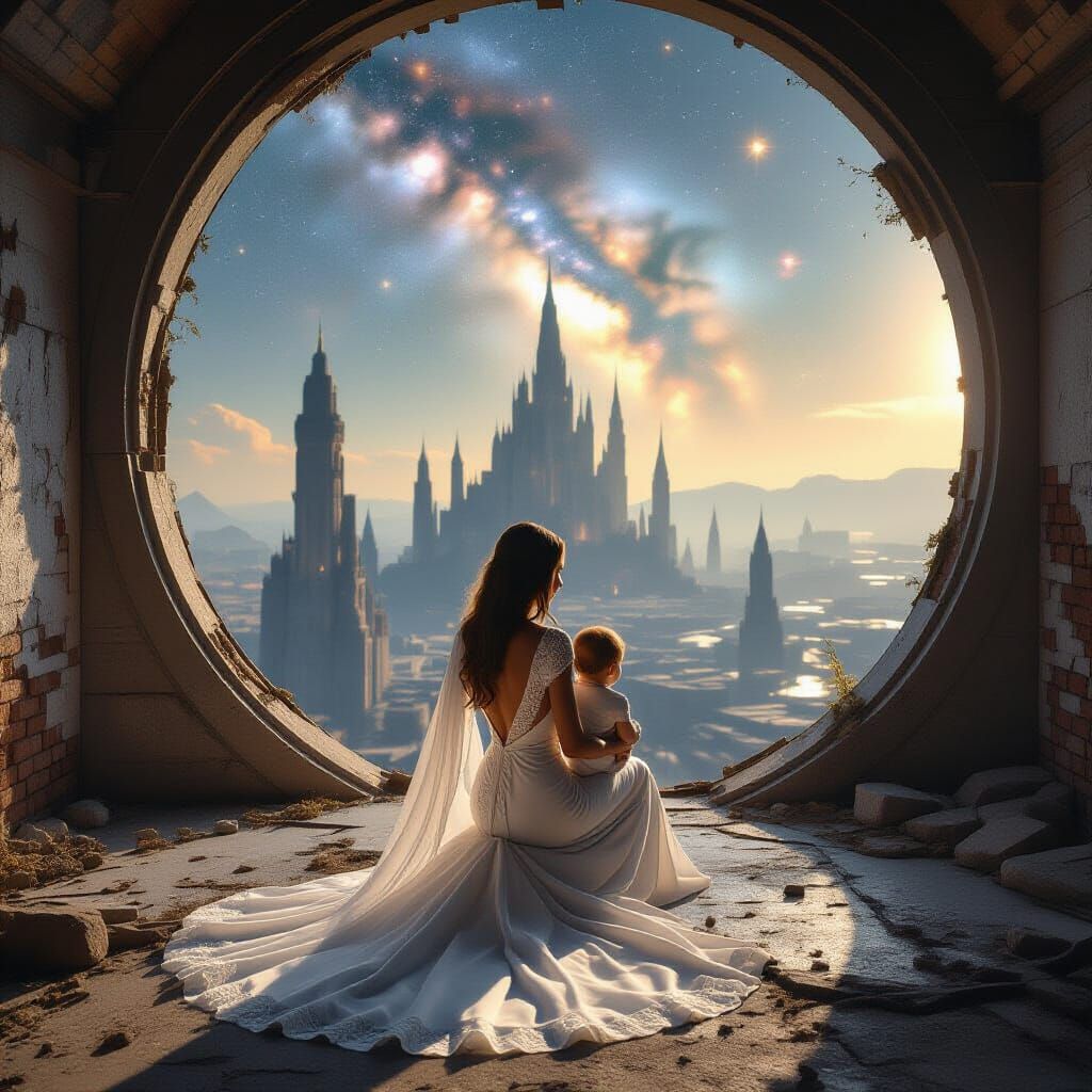 Woman in White Dress at Galactic Military Base