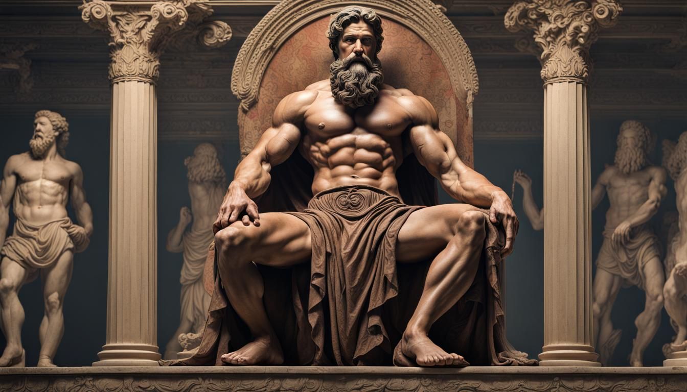 Muscular Bearded Man Statue in Ancient Greek Style
