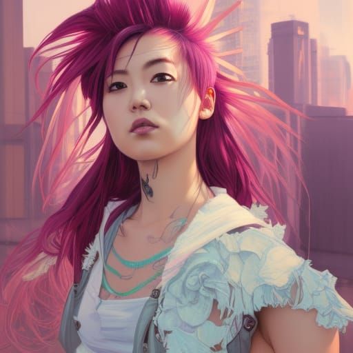 Punk Rock Girl Portrait in Hyperdetailed Style