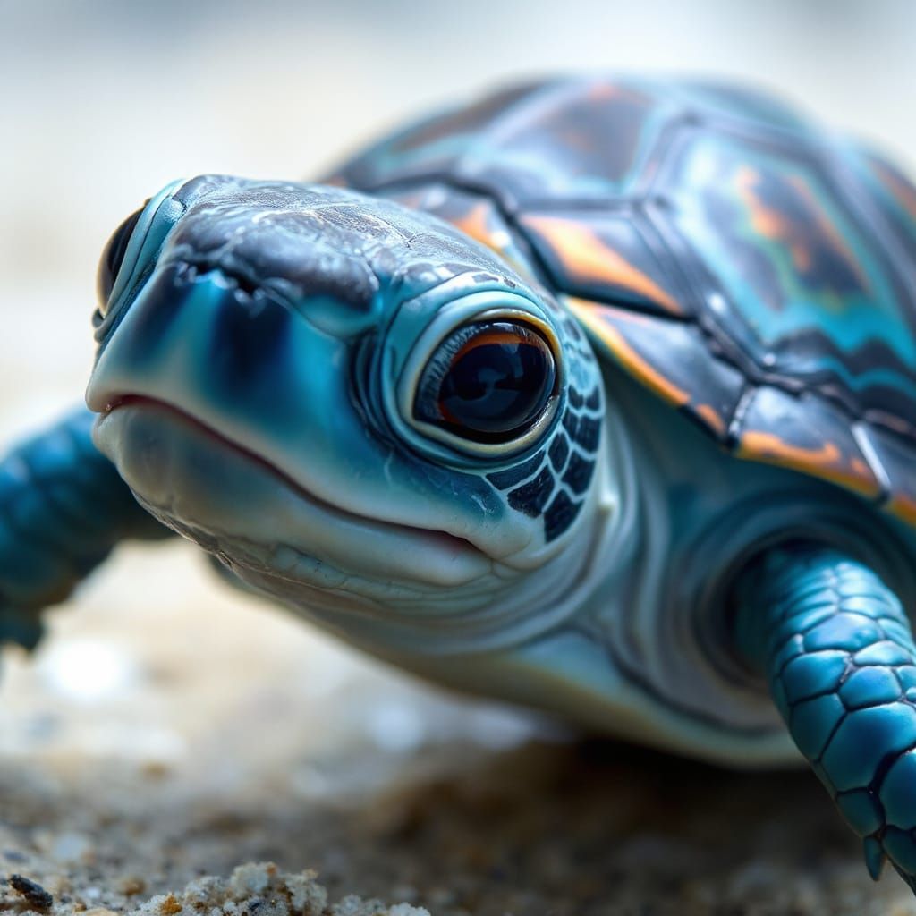 Vibrant Blue Turtle in Photorealistic Detail